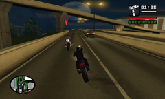 Carl Johnson chasing after one of the couriers.