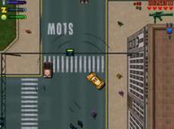 Claude Speed, in the Taxi, about to kill a taxi driver with the corpses of others are shown (bottom)