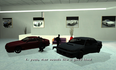 Carl Johnson and Cesar Vialpando taking the Elegy and Sultan from Otto's Autos.
