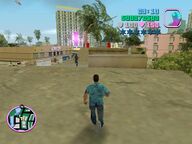 Tommy Vercetti chasing the Sharks gangster across the roof tops.