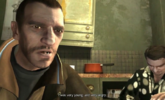 Niko talking to Roman about his past at the apartment
