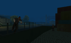 CJ escapes the wreckage of the helicopter and boards the freighter.