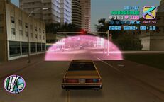 Tommy Vercetti heading to a checkpoint in Washington Beach.