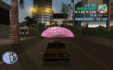 Tommy Vercetti heading to a checkpoint in Ocean Beach.