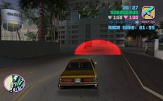 Tommy Vercetti heading to the final checkpoint in Vice Point.