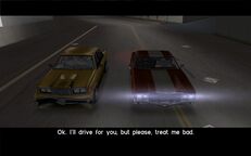 Tommy Vercetti talking to Hilary King after the race.