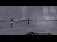 Catalina preparing to enter a helicopter to escape from Claude.