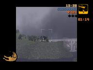 Claude aiming a rocket launcher at Catalina's helicopter.