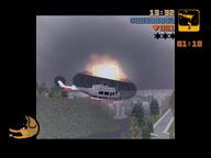 Catalina's helicopter being hit with a rocket propelled grenade shot by Claude.