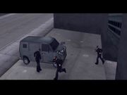 Claude picking up the bank robbers from a building in Saint Mark's.
