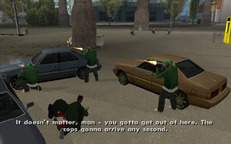 An injured Sweet trying to persuade Carl Johnson to run.