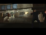 Salvatore Leone shooting a Sindacco Family mobster at the back of Paulie's Revue Bar.