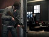 Niko using the AK-47 in The Holland Play, GTA IV.