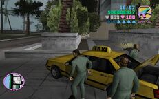 Tommy Vercetti getting into the getaway car.