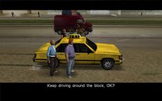Tommy Vercetti having pulled up opposite El Banco Corrupto Grande.
