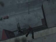 The corpse of Mikhail Faustin falling to the pavement in "The Master and the Molotov", GTA IV.