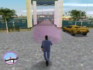Tommy Vercetti arriving at Juan Cortez' party.