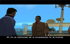 Tommy Vercetti meeting Juan Cortez at his party.