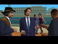 Mercedes Cortez pointing out Avery Carrington and BJ Smith out to Tommy Vercetti, with his protege Donald Love also present.