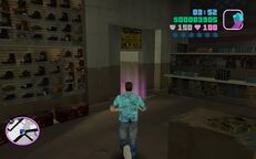Tommy Vercetti about to the Ammu-Nation shooting range.