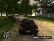 Toni Cipriani driving up Salvatore Leone's drive, with Salvatore's new Banshee crashed into a tree.