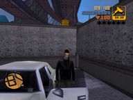 Claude entering the parked Esperanto.