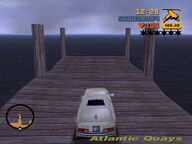 Claude driving on a dock at Atlantic Quays.