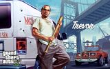 Trevor Philips wielding a wooden bat.