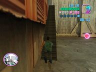 Tommy Vercetti about to escape the processing plant.