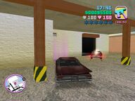 Tommy Vercetti about to park the Voodoo outside the plant.