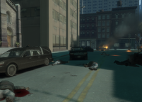 Niko Bellic driving the hearse to the cemetery.