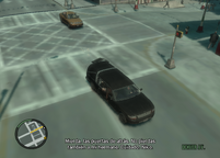 Niko Bellic driving the hearse away from the pursuing Albanian attackers.