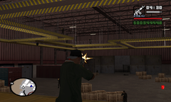 Carl Johnson fights his way through a warehouse to get to the helipad.