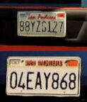 Two variants of the State of San Andreas license plates based on the State of California's (0:46/0:50)