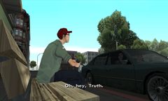 Zero is flying a Remote controlled helicopter when CJ, The Truth and Jethro