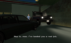 Carl Johnson and The Truth pick up Jethro at the Xoomer station.