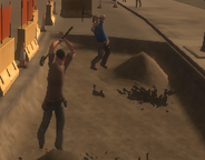Builders working in GTA IV. They are hitting the dirt with hammers