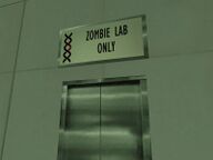 A sign indicating the presence of a "Zombie Lab".